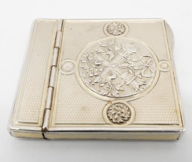 Two sterling silver match books. One French with repousse design, one side with oval cartouche - Image 10 of 11