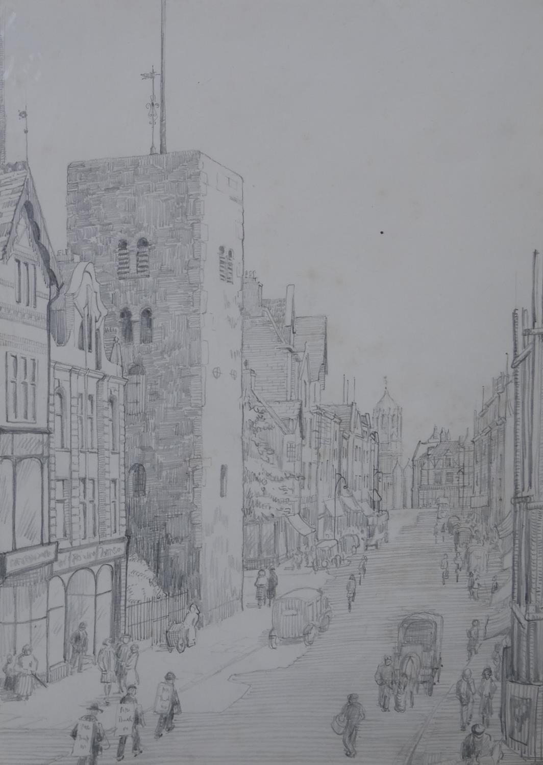 Edna Lumb- A framed and glazed watercolour on paper of a market street, signed and dated with - Image 2 of 9