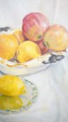 Catherine Harris - A framed still life oil on canvas of a bowl of fruit, monogrammed C.F.H. Label