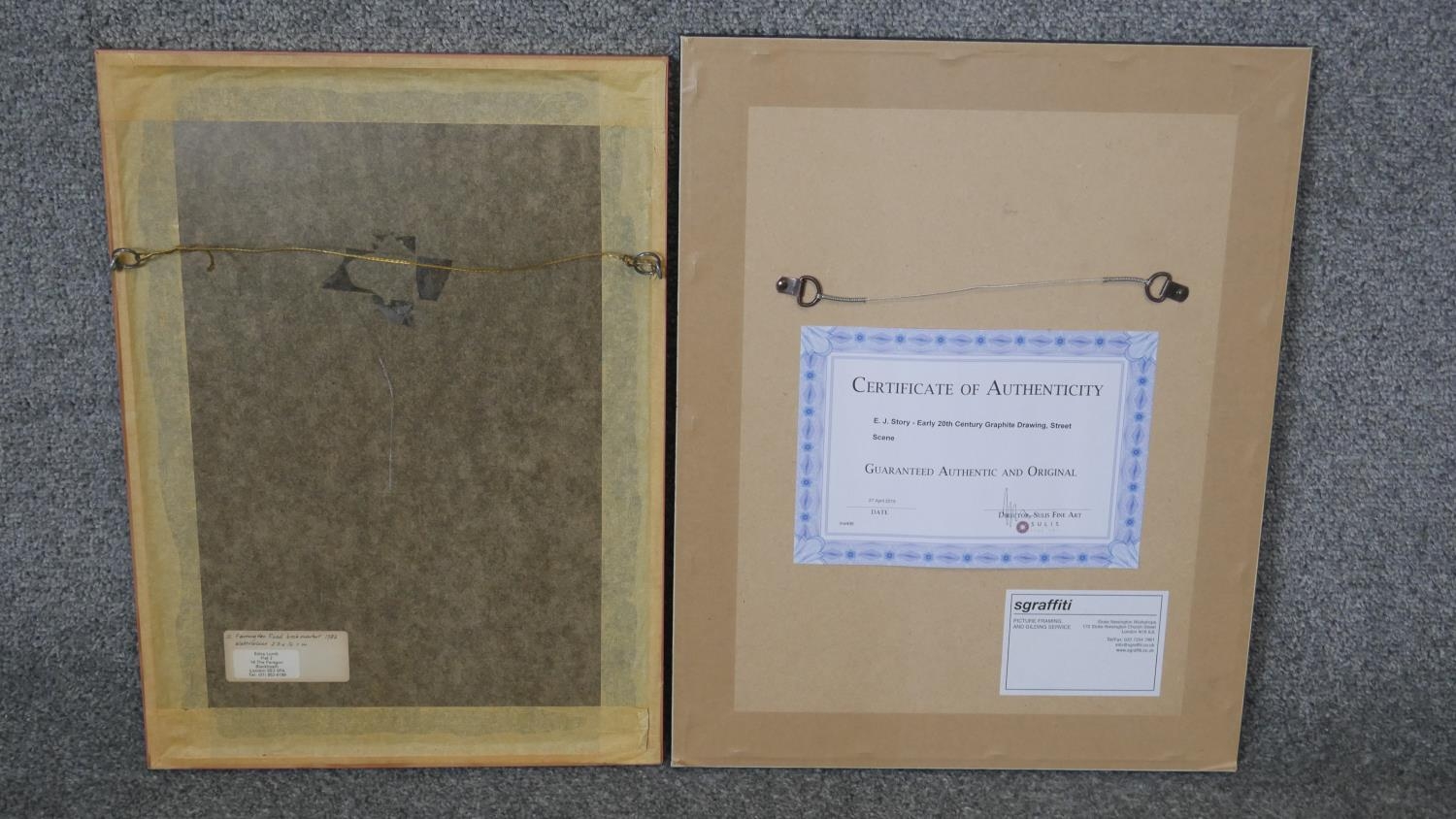 Edna Lumb- A framed and glazed watercolour on paper of a market street, signed and dated with - Image 7 of 9