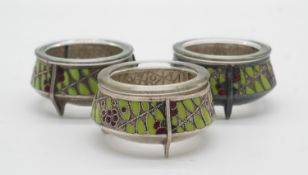 Three vintage Russian Iommet silver enamelled salts with a rowan berry design. Makers stamp to the
