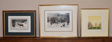 A signed and numbered etching by Frans Wesselman (B.1953), Anson's Field along with two framed and