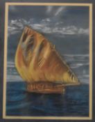 A framed and glazed pastel, sailing ship. H.49 W.40cm