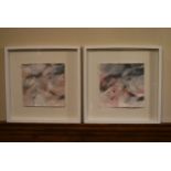 A pair of contemporary abstract watercolours. H.53 W.53cm