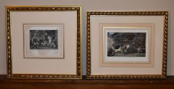 A framed and glazed 19th century hand coloured print along with a 19th century print, Heimkehr von