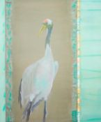 William Baillie (1923-2011), a framed oil on canvas of a Red-crowned Crane, titled 'Bharatpur