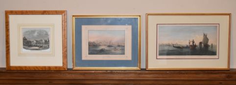 Three framed, glazed and mounted 19th century prints, The Venice Lagoon, Constantinople and
