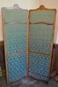 A French style carved walnut screen with twin damask panels. H.146xW.93cm
