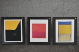 A set of three contemporary abstract prints. H.42 W.34cm