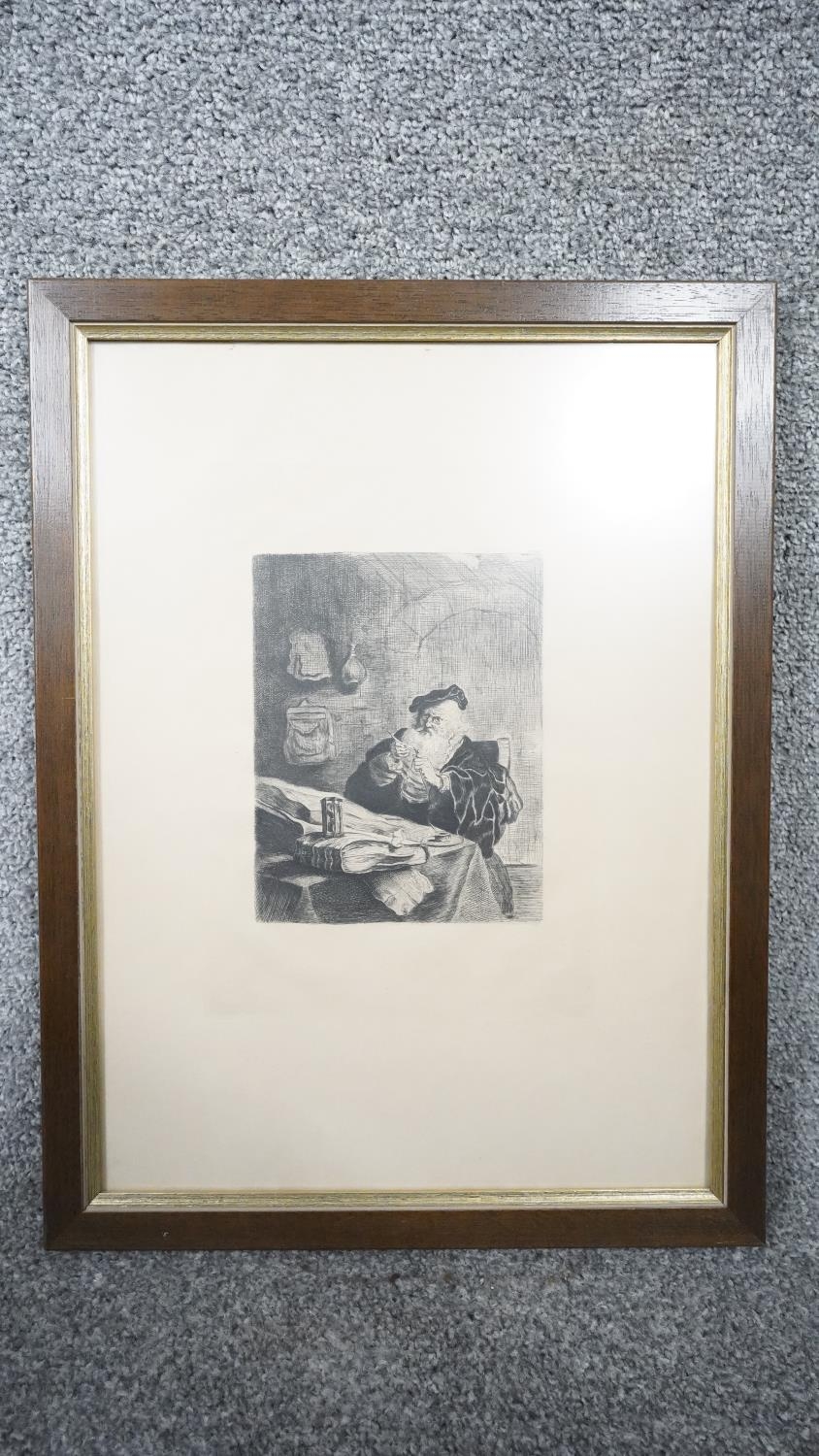 Salomon Koninck (1609?1656) A framed and glazed antique etching 'A Man with a Penknife'. Unsigned. - Image 2 of 5