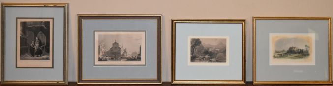 Four miscellaneous 19th century framed and glazed etchings, various subjects. H.31 W.25cm (largest)