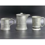 Three Victorian pewter tankards, one engraved "J Grout, Gardeners Arms, York Hill, Loughton. 15