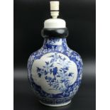 Chinese blue and white porcelain vase, which has been converted to a table lamp. 43 cm high. 21 cm