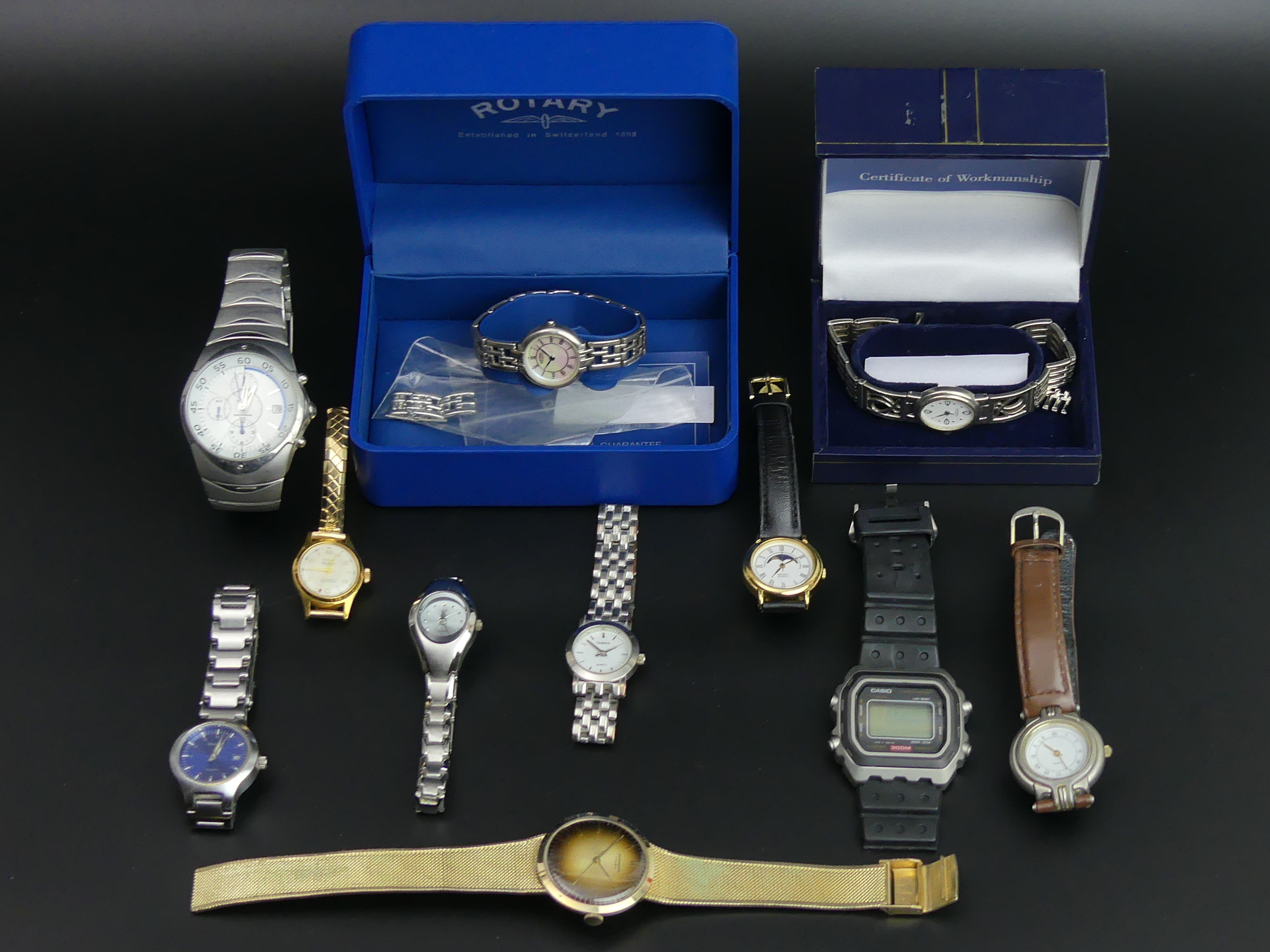 Eleven ladies and gents wristwatches, Casio, Rotary, Seiko and others. UK Postage £15.