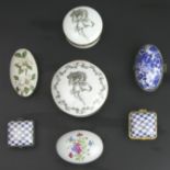 Various porcelain trinket boxes by Limoges and others. Largest 8 cm in diameter. UK Postage £12.