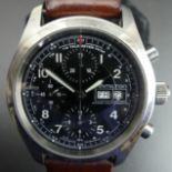 Hamilton Khaki stainless steel, automatic chronograph wristwatch, on a brown leather strap, with a