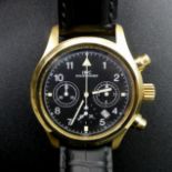 IWC International Watch Company black face, 18 carat gold polished and brushed finish chronograph