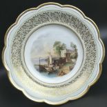 A Victorian Davenport porcelain comport, hand painted with a scene entitled "Castle of Ivoria,