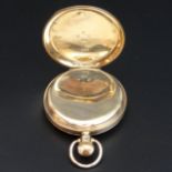 A George V 9 carat gold half hunter pocket watch, Birmingham 1913. 50 mm diameter. 95 grams gross.