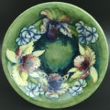 Large Moorcroft art pottery Orchid design bowl circa 1950. 25 cm x 5.5 cm. UK Postage £15.