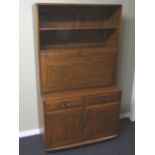 Ercol elm Windsor bureau bookcase over a drawer and cupboard base. 160 x 91 x 45 cm. Collection