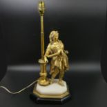 Early 20th century gilt bronze figural table lamp. 44cm high. UK Postage £30