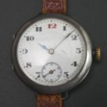 Vintage Rolex sterling silver cased trench 'Red 12' watch. 1914 London import marks to the Rolex
