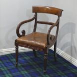 A Georgian mahogany elbow chair with a leather drop in seat. 52 cm wide. Collection only.