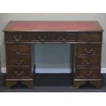 Mahogany leather topped twin pedestal desk. 120 x 60 x 77 cm. Collection only.