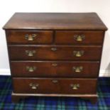 George III oak two over three chest of drawers on bracket feet. 94 cm wide x 52 cm deep x 90 cm