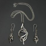 Sterling silver art nouveau design pendant and 46 cm chain with a pair of matching earrings. 17