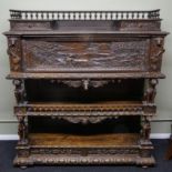 Victorian profusely carved Black forest cabinet buffet, circa 1880. 135 cm wide x 50 cm deep x 151