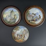 Three Victorian Prattware coloured pot lids, Bringing in the nets, The Skewbald horse and the