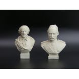 A Victorian Robinson & Leadbeater Parian Ware bust of Shakespeare and one of General Gordon. 19 cm .