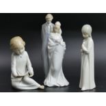 Three Lladro Nao porcelain figures viz. a boy reading, a Bride and Groom and one holding a candle.