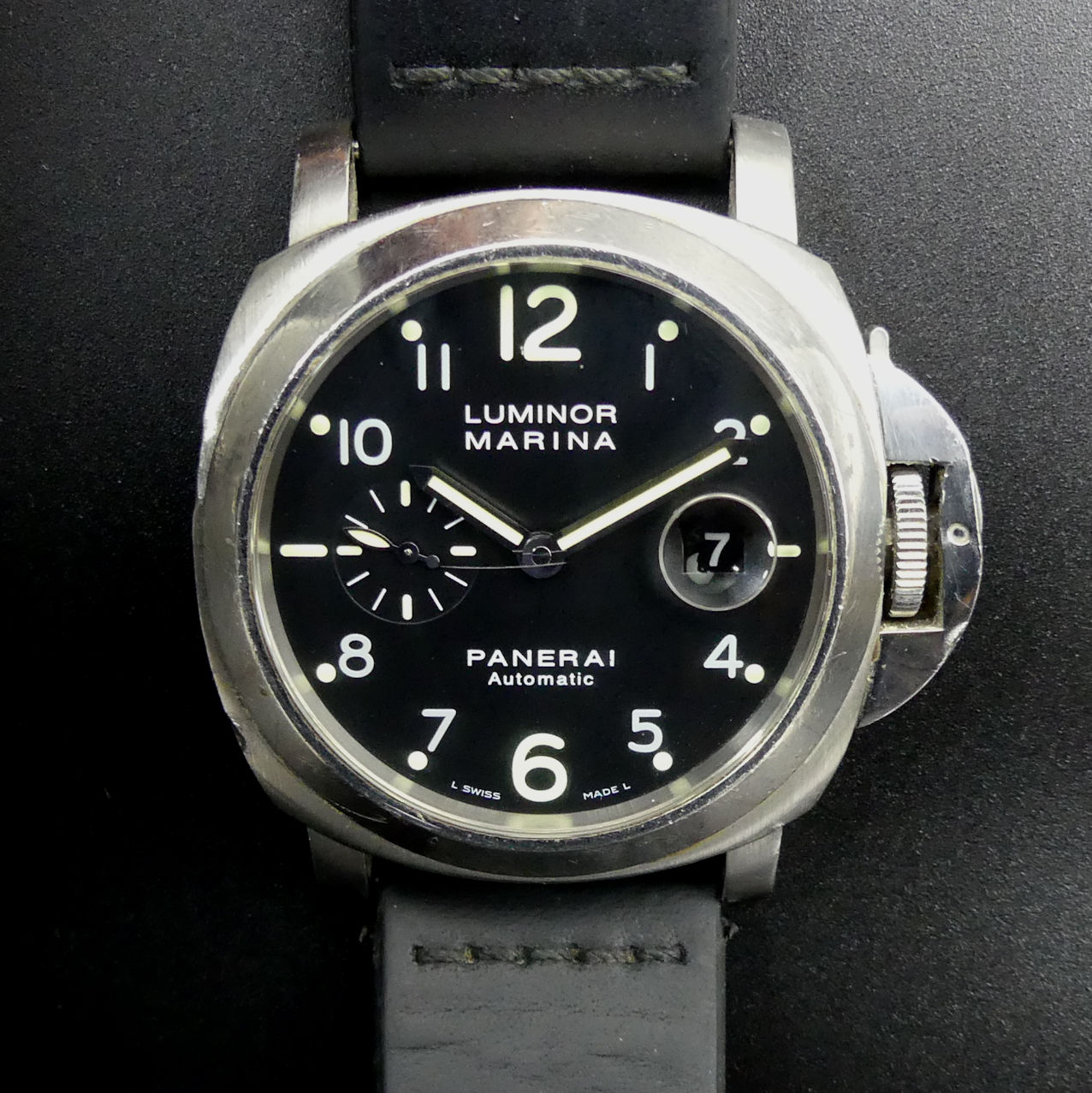 Panerai Luminor Marina automatic stainless steel wristwatch, with a leather strap and Panerai