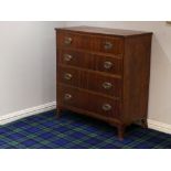 Victorian mahogany inlaid chest of four graduated drawers, on four splayed bracket feet. 100 cm wide