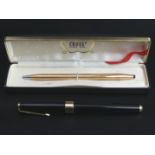 Parker no.17 black and rolled gold pen and a boxed rolled gold Cross ballpoint pen. UK Postage £12.