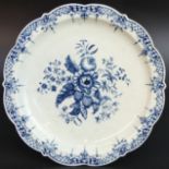 Worcester porcelain blue and white "Fruit and Flowers" pattern plate, circa 1765. 21 cm diameter. UK