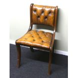 Mahogany single/desk chair with a button leather seat. 52 cm wide. Collection only.