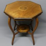 Late Victorian walnut inlaid octagonal occasional tabel. 65 cm diameter. Collection only.