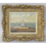 Oil on canvas C.Maskell (1849-1933), shoreline scene in an ornate gilt frame. 36 cm x 30 cm. UK