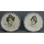 A pair of Royal Doulton Gibson Girls art pottery plates. 24 cm diameter. UK Postage £15.