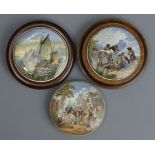 Three Victorian Prattware coloured pot lids, Bringing in the nets, The Skewbald horse and the