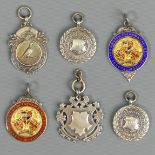 Six silver fobs/medals, various dates, two Kensington Fulham & Chelsea General Hospital enamelled