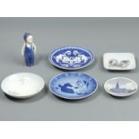 Royal Copenhagen porcelain figure 3250, two mothers day plates a Pekingese dish and two others. UK