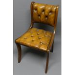 Mahogany single/desk chair with a button leather seat. 52 cm wide. Collection only.