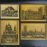 Four Osborne Ivorex wall plaques, viz. St. Pauls Cathedral, The Houses of Parliament, Westminster