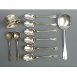 Set of six silver spoons - Sheffield 1930, a silver preserve spoon - Sheffield 1937, a pair of