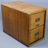 Vintage oak two drawer filing chest of drawers with brass handles. 36 cm x 20 cm x 28 cm. UK Postage